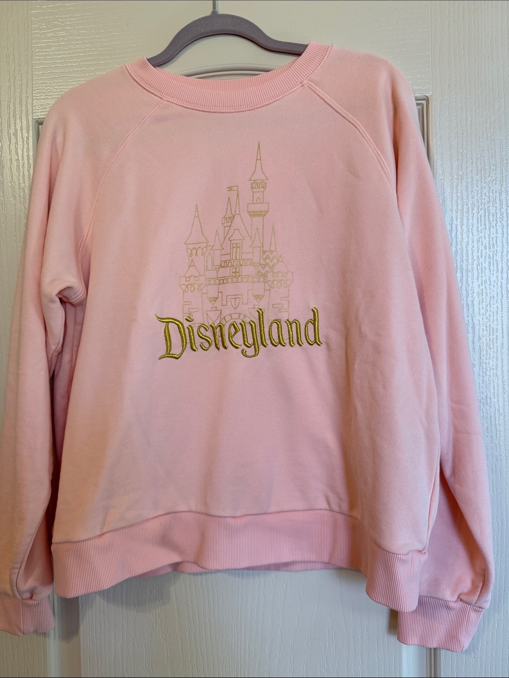 Disneyland Park Pink Crew Sweater with Gold Castle Embroidery